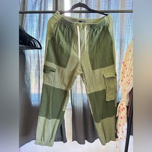 J Crew green patchwork cargo jogger pants linen blend